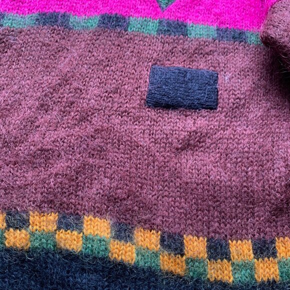 Vintage White Stag Mohair Blend Sweater – S/P – Bright 80s/90s Geometric Pattern - Picture 2 of 7